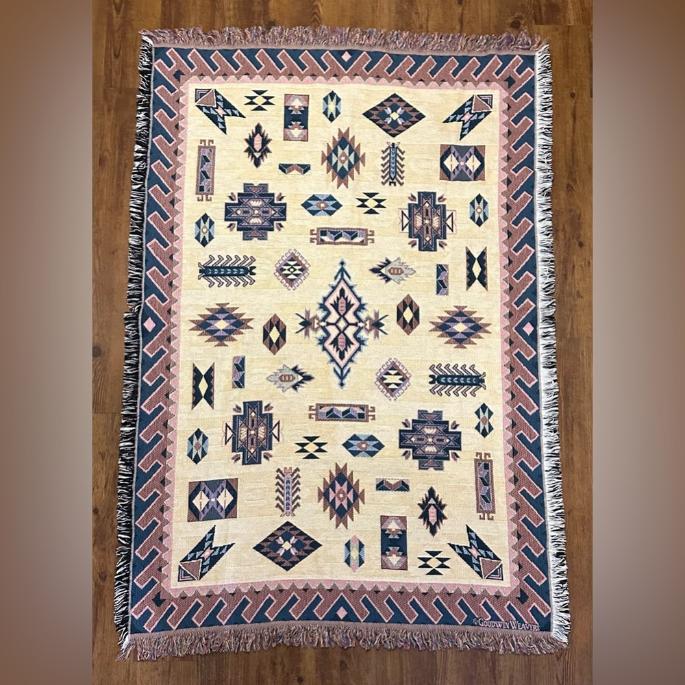 Goodwin Weavers Throw Blanket Tapestry‎ Aztec Southwest 100% Cotton 44x64.5